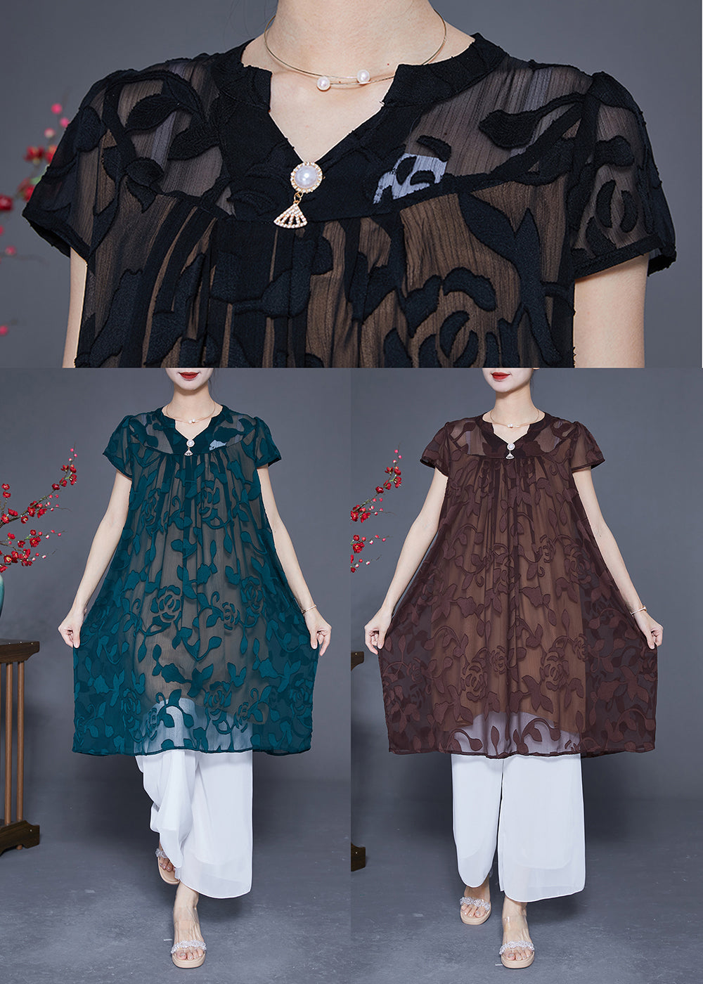 Black Embroideried Oversized Tulle Dress Summer