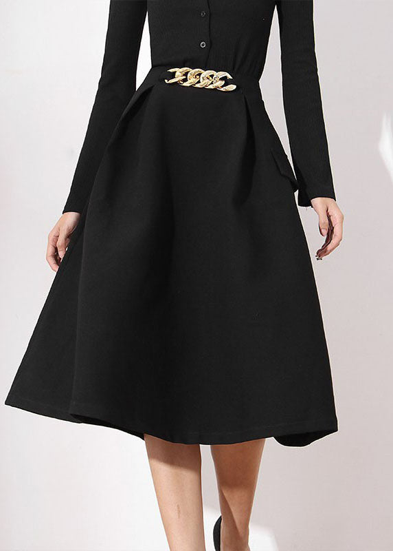 Black False Pockets a Line Skirts Spring