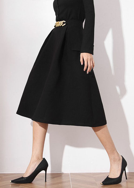 Black False Pockets a Line Skirts Spring