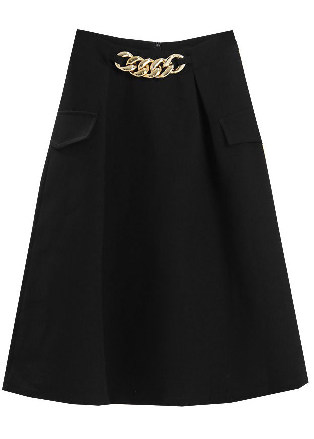 Black False Pockets a Line Skirts Spring