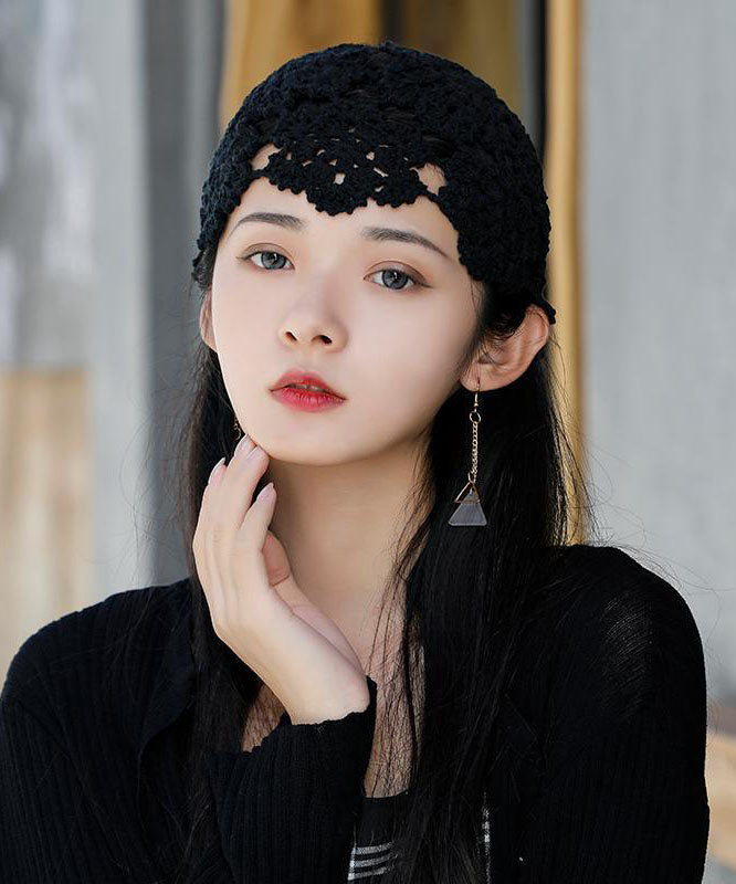 Black Hollow Out Knit Bonnie Hat