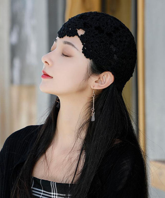 Black Hollow Out Knit Bonnie Hat