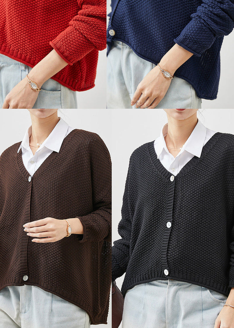 Black Oversized Button Knit Coat Spring