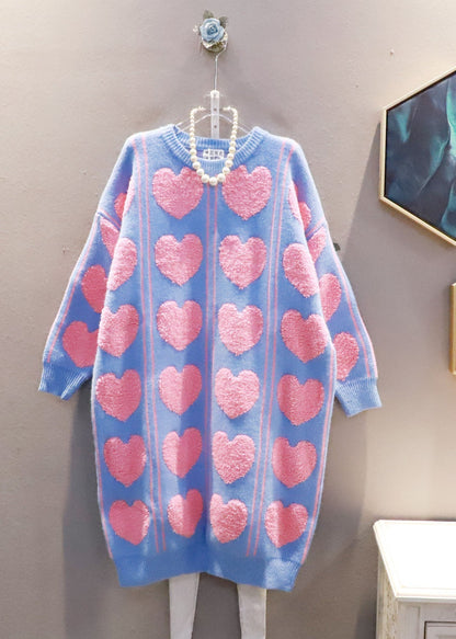 Black Oversized Loving Heart Jacquard Long Knit Dress Winter