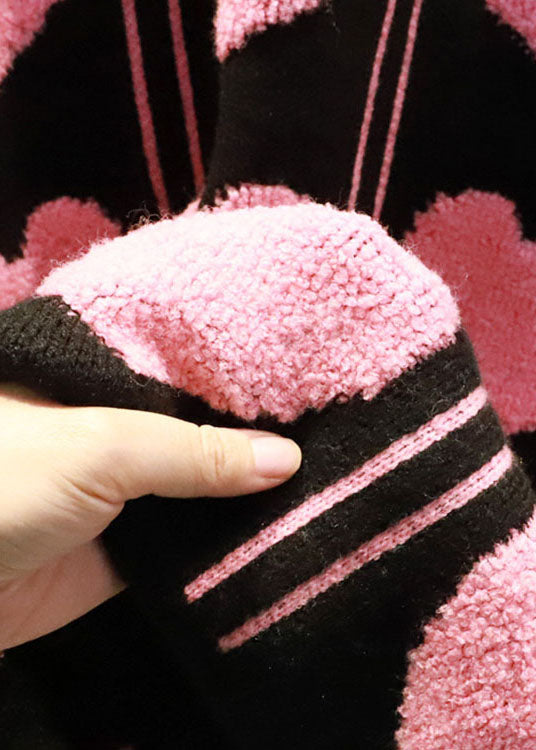 Black Oversized Loving Heart Jacquard Long Knit Dress Winter