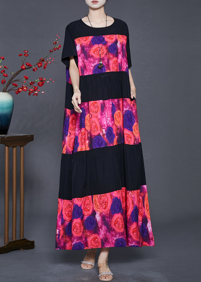Black Oversized Patchwork Chiffon Maxi Dress Summer
