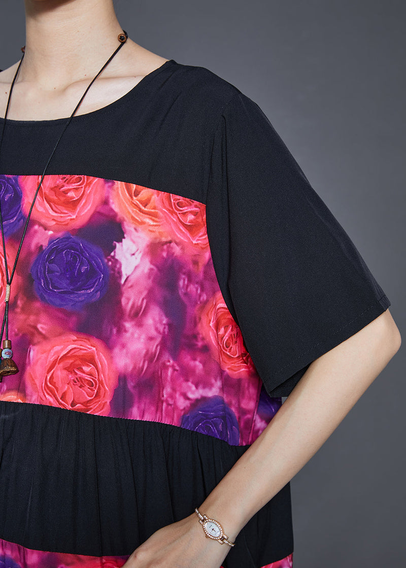 Black Oversized Patchwork Chiffon Maxi Dress Summer