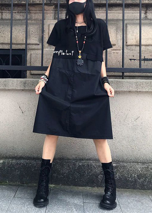 Black Oversized Patchwork Print Cotton Dress Summer