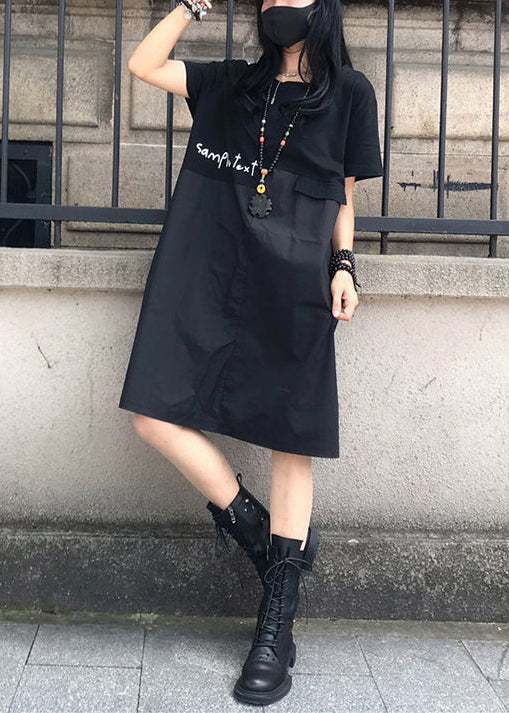 Black Oversized Patchwork Print Cotton Dress Summer