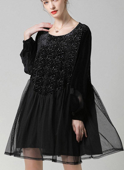 Black Patchwork Chiffon Summer Maxi Dresses