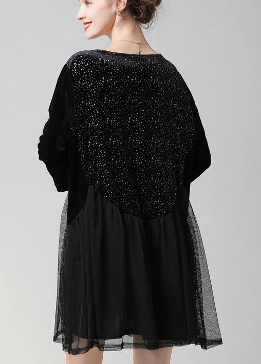Black Patchwork Chiffon Summer Maxi Dresses