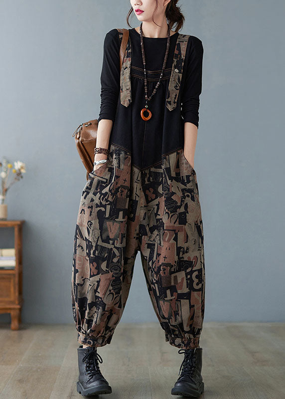 Black Pockets Button Print Patchwork Fall Pants