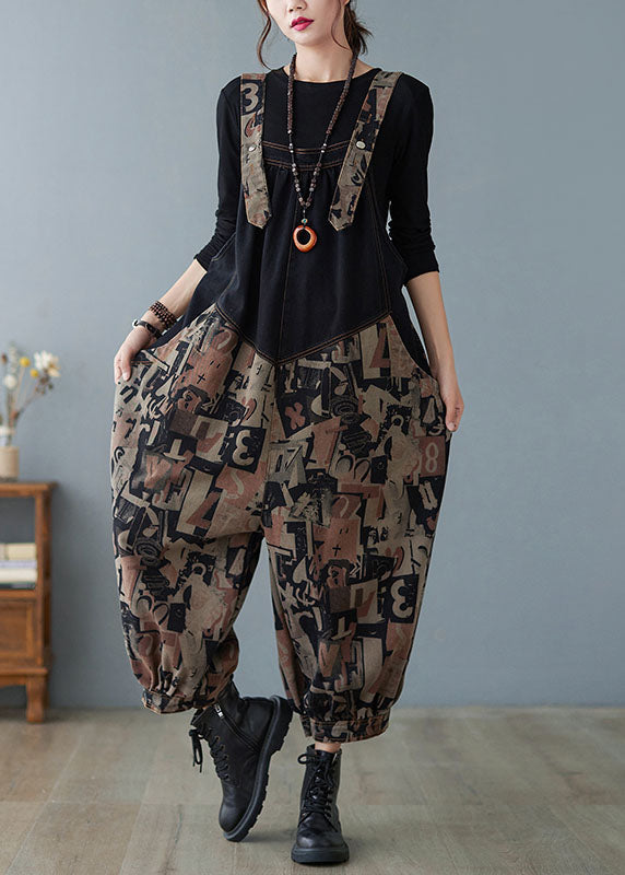 Black Pockets Button Print Patchwork Fall Pants