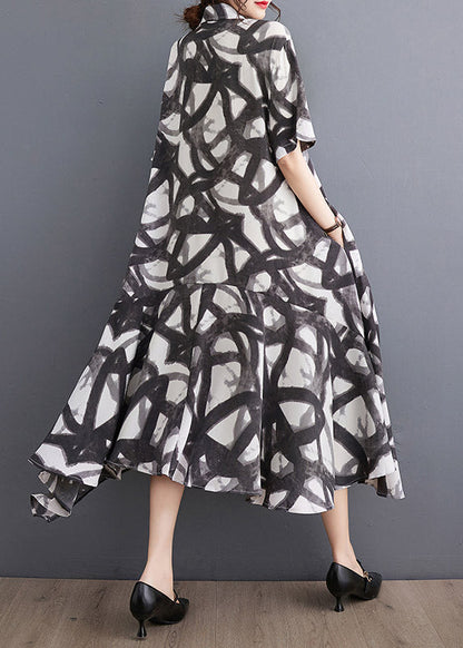 Black Print Asymmetrical Holiday Long Dress Summer