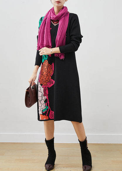 Black Print Original Design Knit Long Sweater Spring