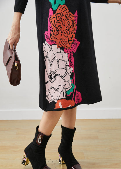 Black Print Original Design Knit Long Sweater Spring