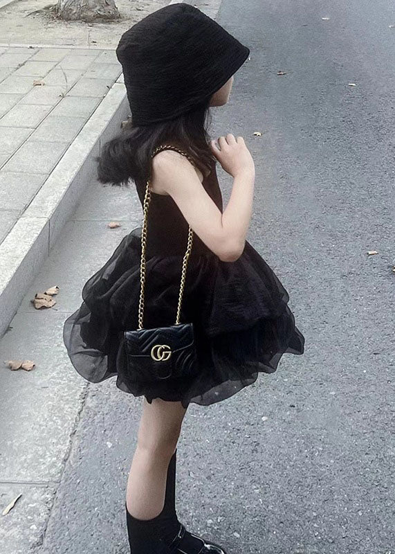 Black Ruffled Patchwork Tulle Kids Robe Dresses Summer