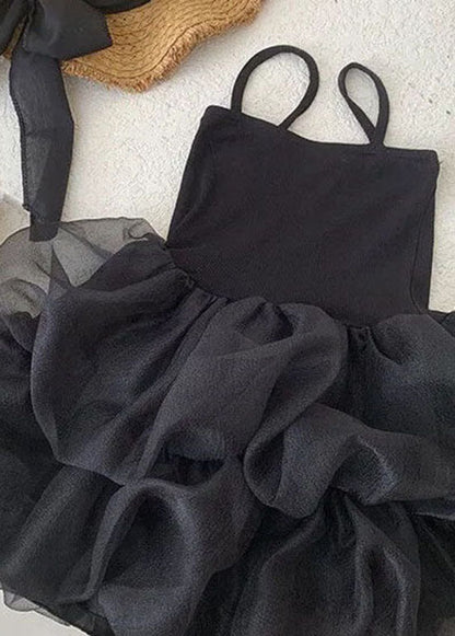Black Ruffled Patchwork Tulle Kids Robe Dresses Summer