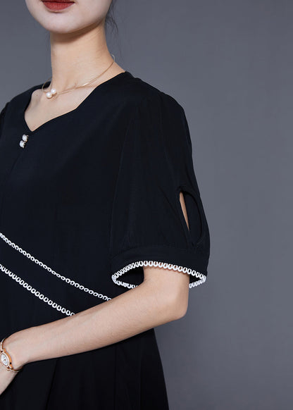 Black Slim Fit Patchwork Exra Large Hem Chiffon Blouse Tops Summer