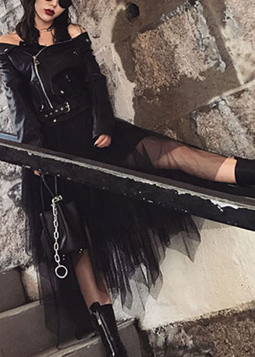 Black Tulle Asymmetrical a Line Fall Skirt