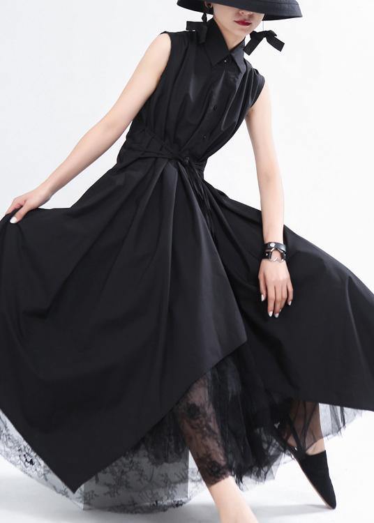 Black Asymmetrical Design Long Summer Chiffon Dress