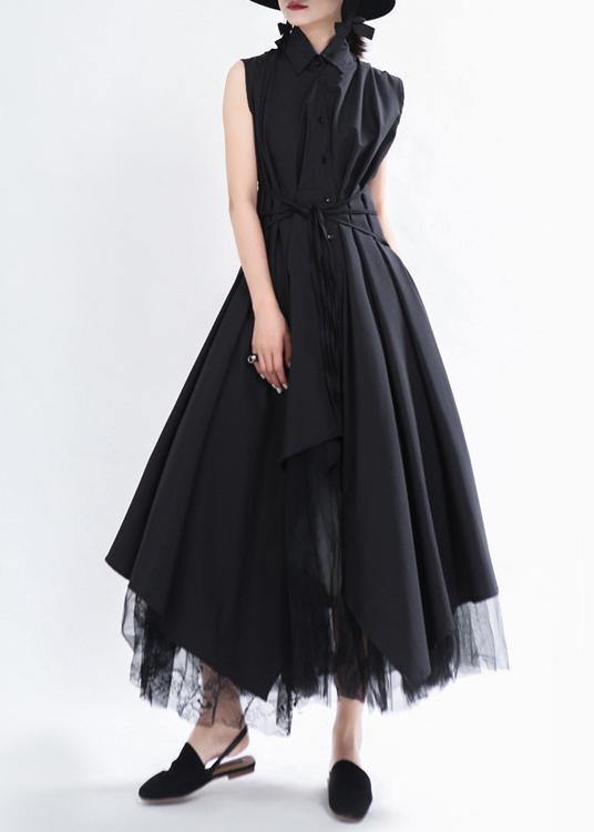 Black Asymmetrical Design Long Summer Chiffon Dress
