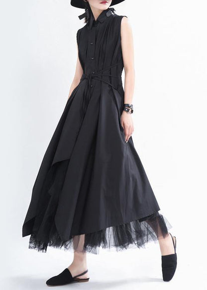 Black Asymmetrical Design Long Summer Chiffon Dress