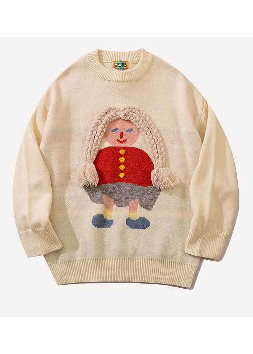 Black Retro Embroideried Fall Knit Sweaters