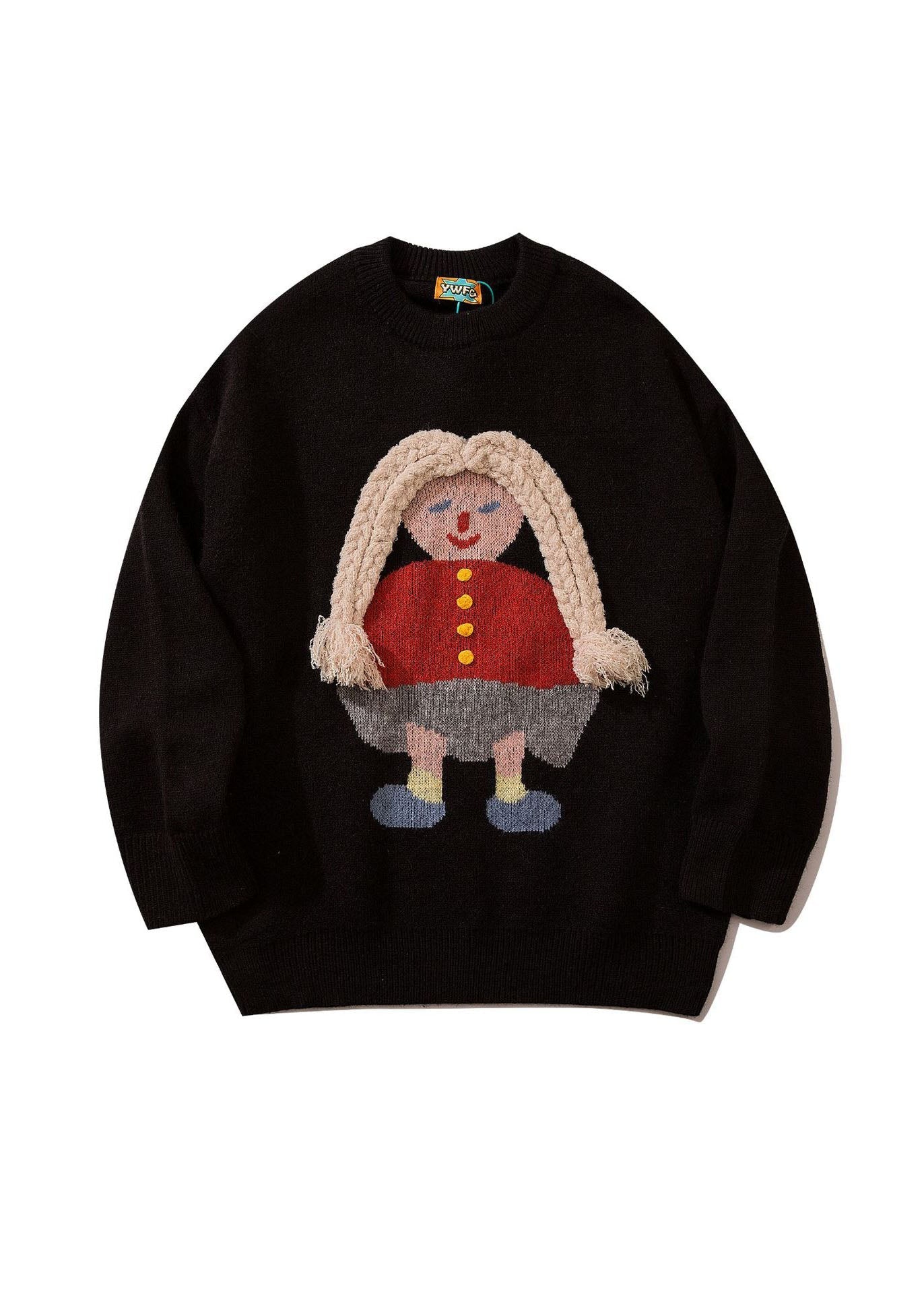 Black Retro Embroideried Fall Knit Sweaters