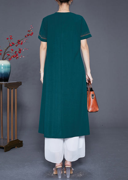 Blackish Green Embroideried Zircon Chiffon Maxi Dresses Summer