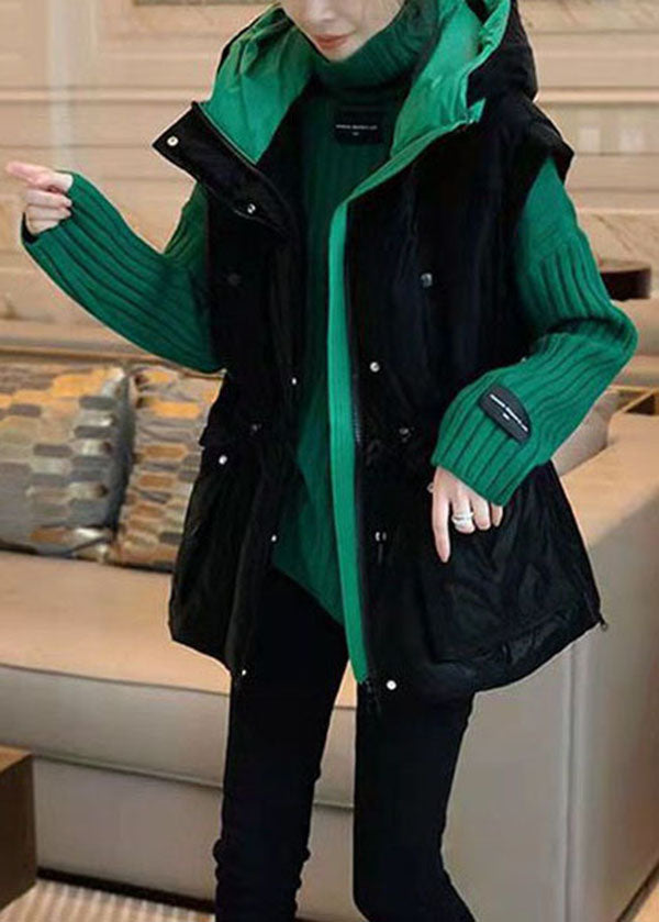 Blackish Green Turtle Neck Applique Thick Knit Pullover Winter