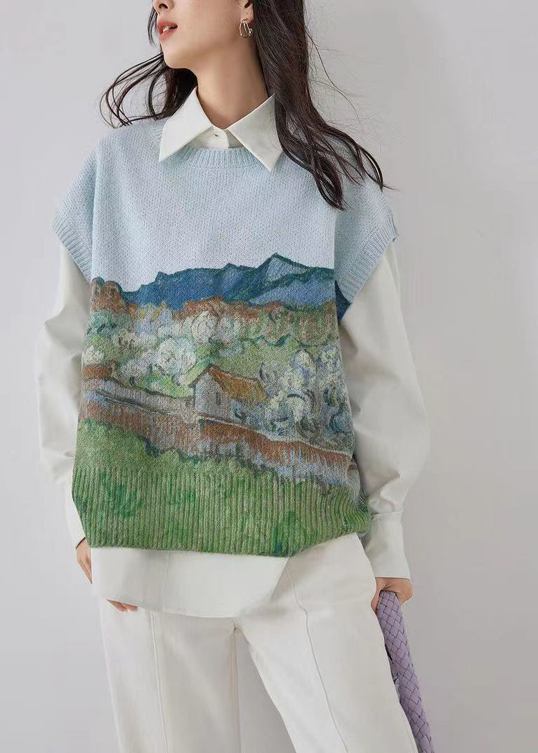 Blue Cotton Knit Waistcoat Short Sleeve