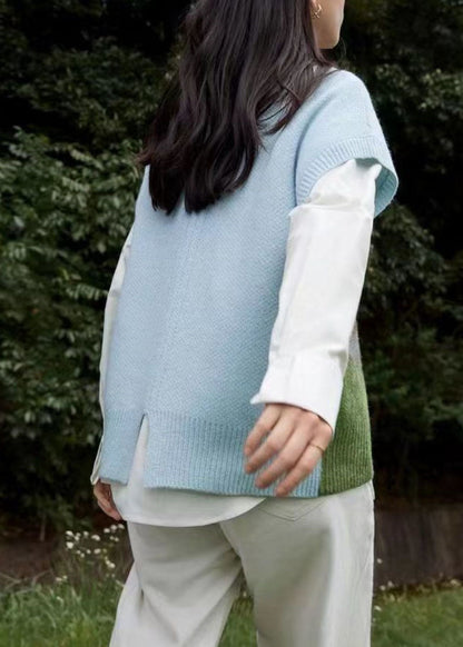 Blue Cotton Knit Waistcoat Short Sleeve