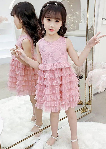 Blue O-neck Embroideried Dot Patchwork Tulle Party Mid Dress Sleeveless