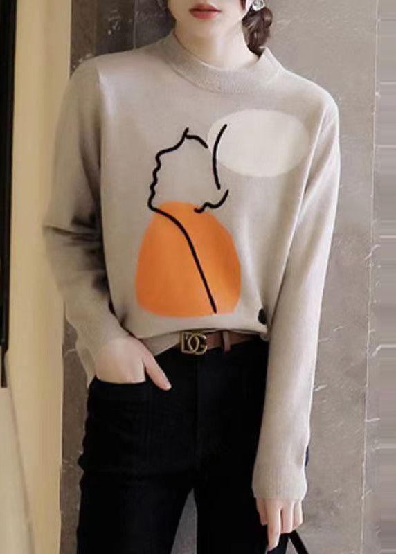 Blue O Neck Geometric Print Patchwork Knit Sweaters Fall