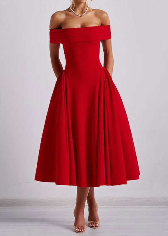 Blue Off Shoulder Slash Neck Wrinkled Dress Summer