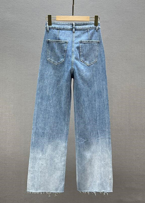 Blue Patchwork Zircon High Waist Wide Leg Jeans