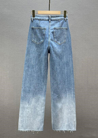 Blue Patchwork Zircon High Waist Wide Leg Jeans
