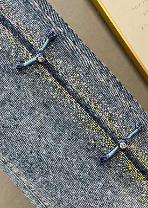 Blue Patchwork Zircon High Waist Wide Leg Jeans
