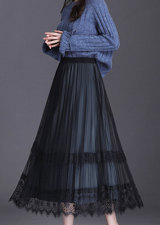 Blue Tulle Patchwork a Line Fall Wear on Both Sides Skirt