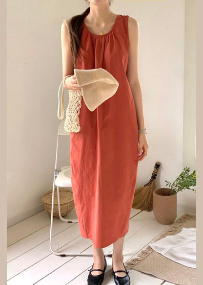 Brick Red O-neck Oversized Cotton Beach Dress Sleeveless
