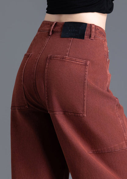 Brick Red Oversized Patchwork Denim Pants Spring