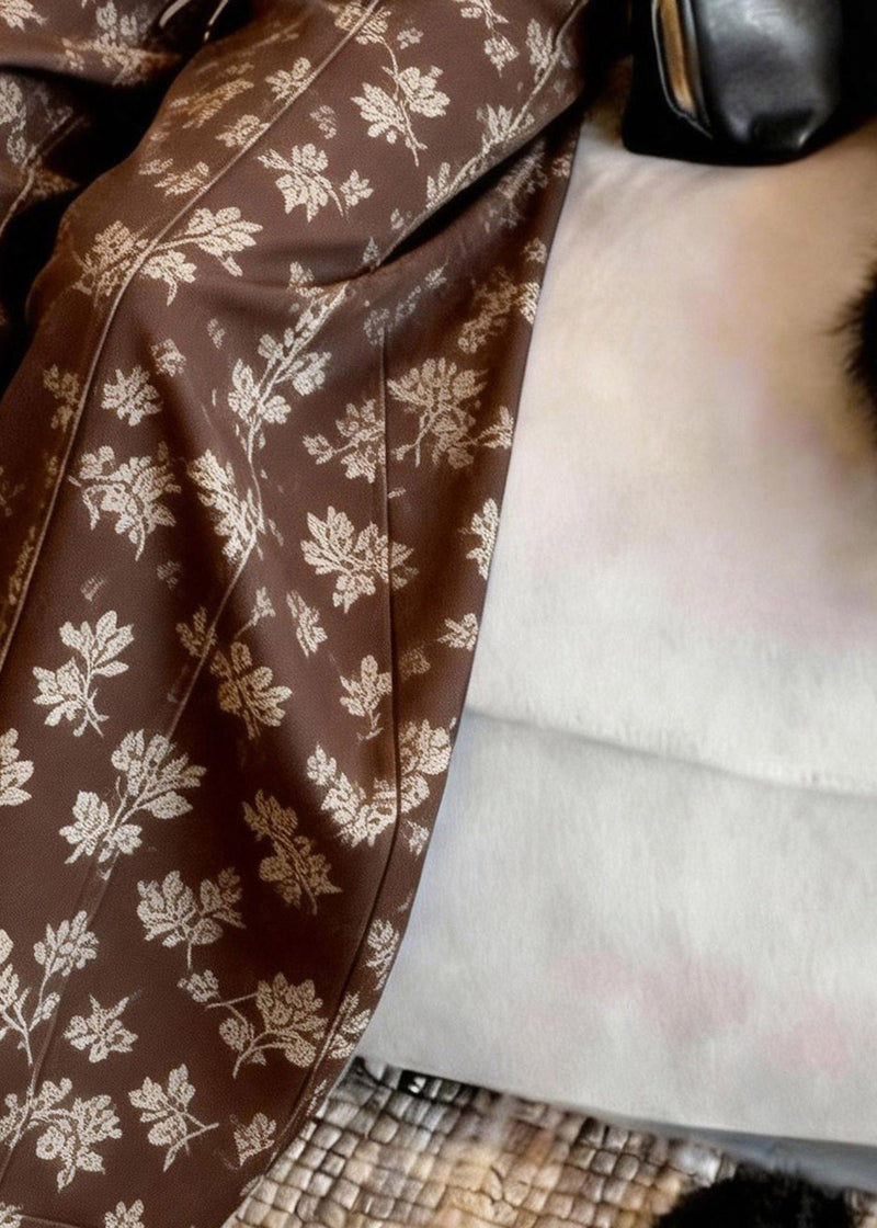 Brown Print Sashes High Waist Wide Leg Pants