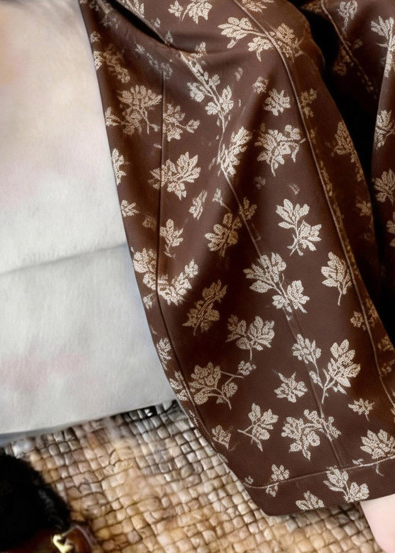 Brown Print Sashes High Waist Wide Leg Pants