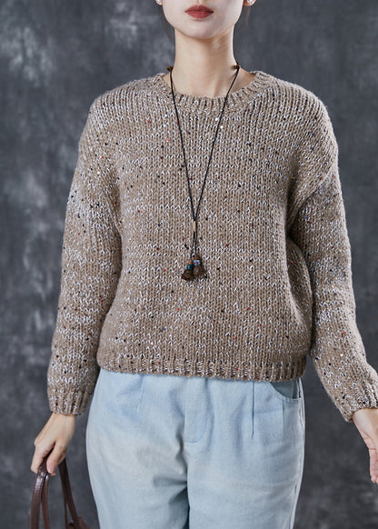 Brown Sequins Thick Knitted Tops Winter