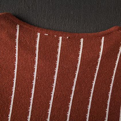 Brown Striped Baggy Maxi Sweater Dresses for