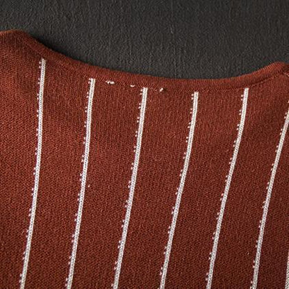 Brown Striped Baggy Maxi Sweater Dresses for