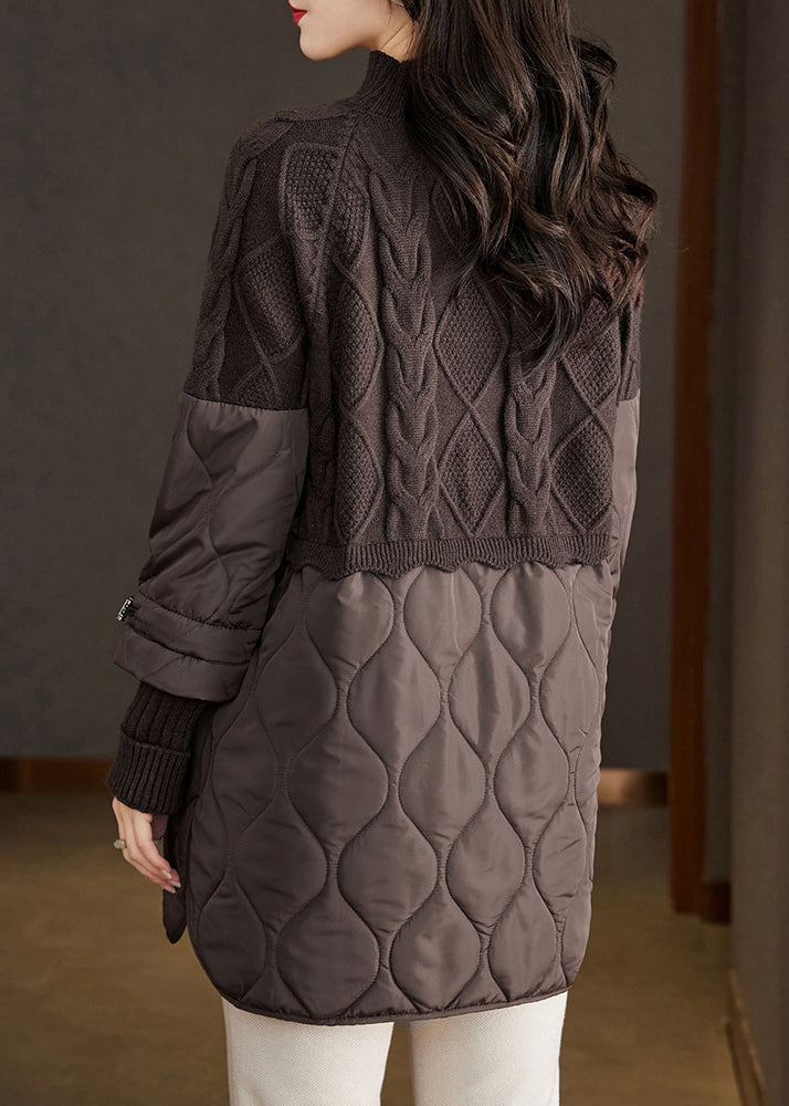 Chocolate Knit Patchwork Fine Cotton Filled Mid Dresses Spring