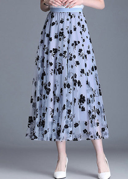 Chocolate High Waist Print Tulle a Line Skirts Spring