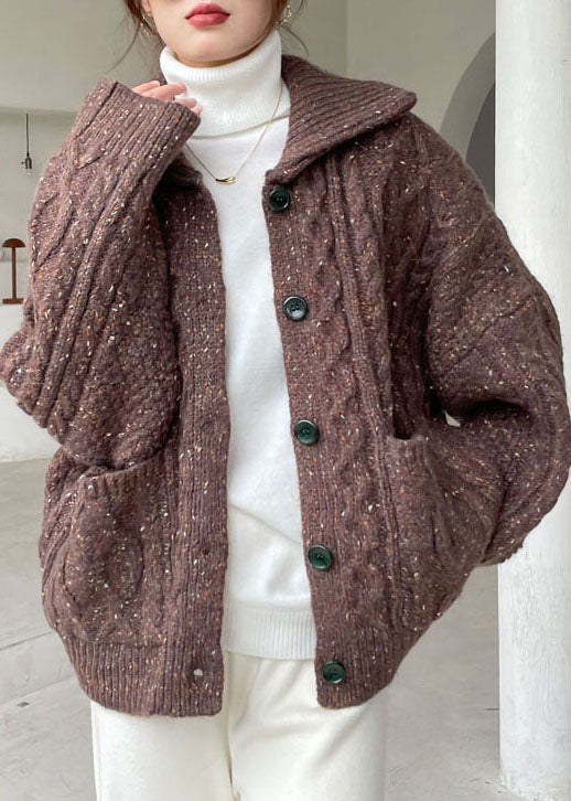 Chocolate Peter Pan Collar Button Knit Winter Coat